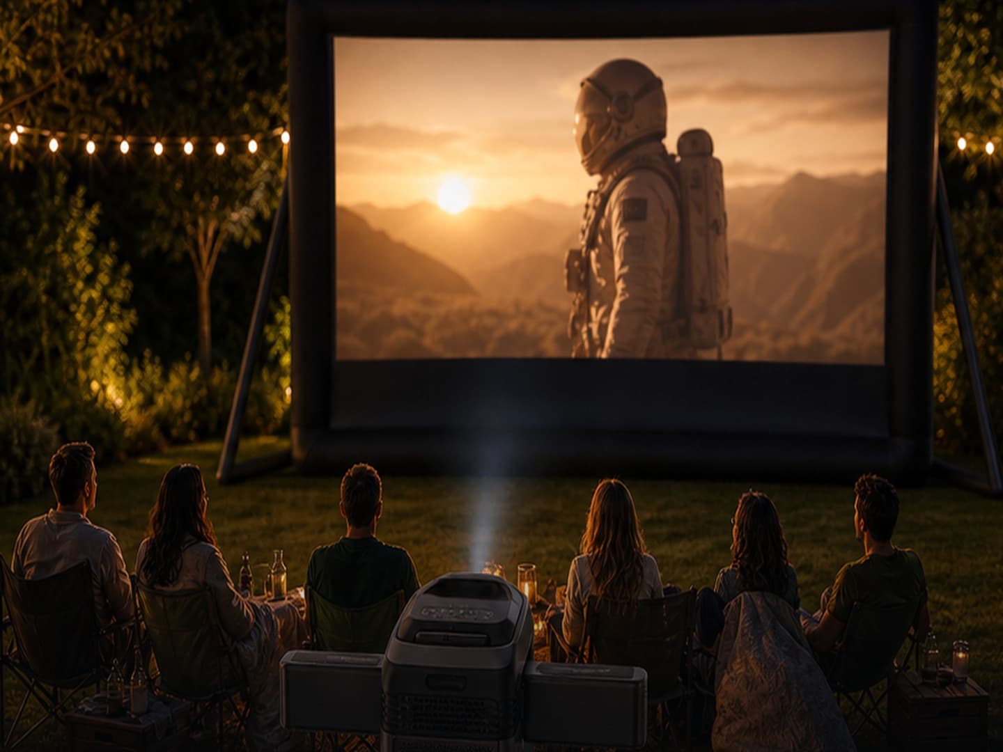 Outdoor-Kino-Set mit mobiler Theaterstation und 200-Zoll-Leinwand